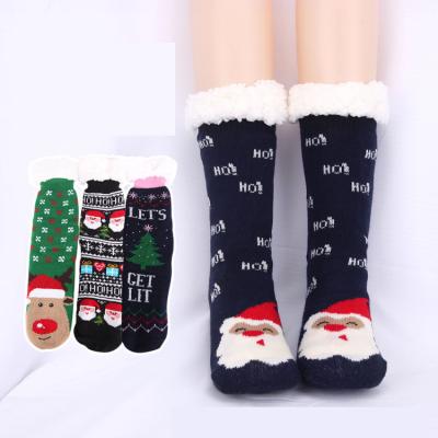 China 7 Days Fast Shipping Breathable Christmas Slipper Booties Winter Women Cable Knitted Anti Slip Fleece Slipper Gripper Warm Comfy Socks for sale