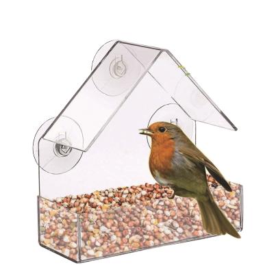 China Factory Wholesale Viable Acrylic Feeder Bird Cage Window Transparent Feeder Hanging Suction Cup Feeding Cage for sale