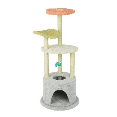 China Large Viable Multifunctional Jumping Cute House Cat Climbing Tree Castle Post Scratcher Flower Cat Climbing Frame Cat Scratching Platform for sale