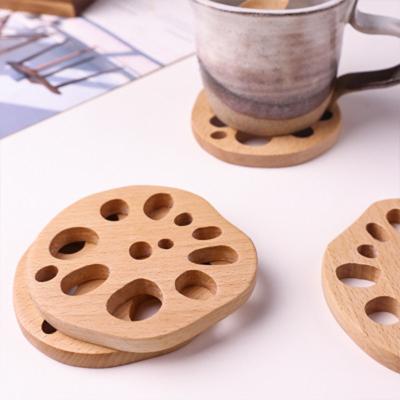 China Creative Europe Coffee Lotus Root Shape Tea Cup Coasters Natural Wooden Insulation Pad Cup for sale