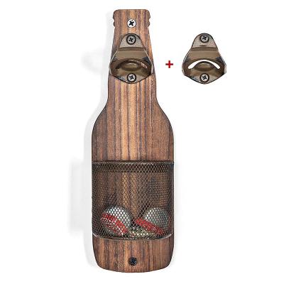 China Sustainable Vintage Wooden Wall Mounted Beer Bottle Opener For Beer Lovers Soda Water Bottle Opener for sale