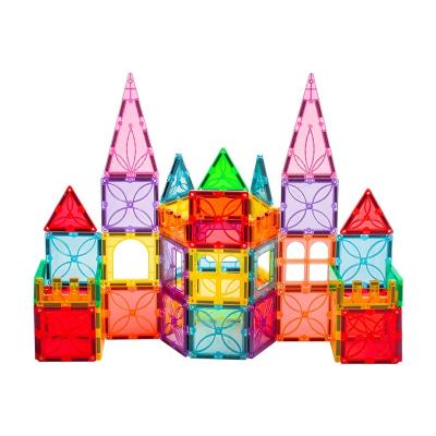 China Construction Toy Best Clear Multicolor Magnetic tiles set flowers design magnetic block toys with rivets and large strong magnets for sale