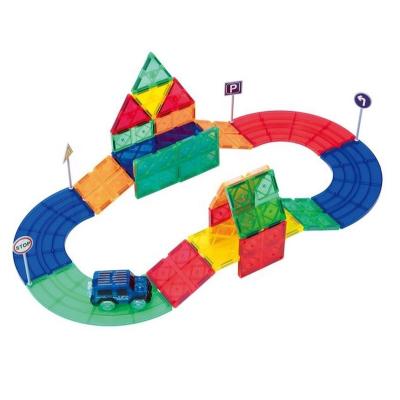 China 72 Piece Eco-friendly Material Car Track Racing Educational Magnetic Tiles Toy Set Building Block for sale