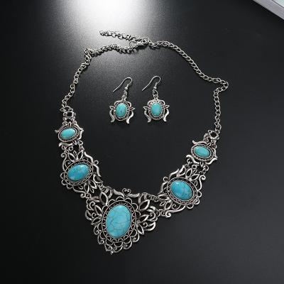 China CLASSIC Bohemian Turquoise Inlaid Chinese Style Jewelry Set Necklace and Earring Set for sale