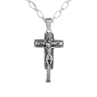 China Gray Titanium Steel CLASSIC 304 Christian Jesus Cross Pendant Necklace for sale