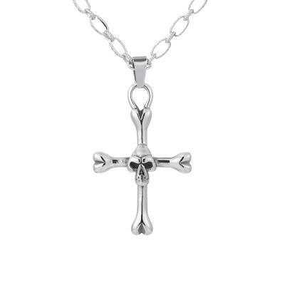 China CLASSIC Gray Steel Bone Steel Skull Retro Titanium Cross Pendant Necklace for sale