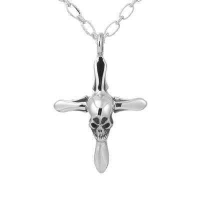 China CLASSIC 316L Stainless Steel Retro Punk Cross Skull Pendant Necklace for sale