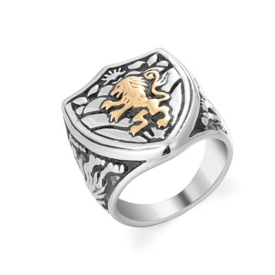 China TRENDY Gold Plated Crown Lion Men Gray 14K Retro Stainless Steel JR0105 Rings Jewelry for sale