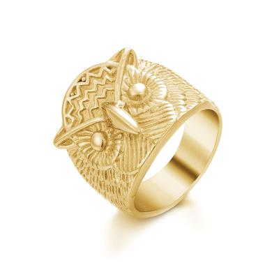 China Factory Vintage JR0101 Owl Titanium Steel Ring 16K Mens Stainless Steel Ring Jewelry for sale