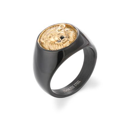 China FASHIONABLE JR0106 Distinguished Ring 18K Black Titanium Steel Lion Head Men's Rings Jewelry for sale