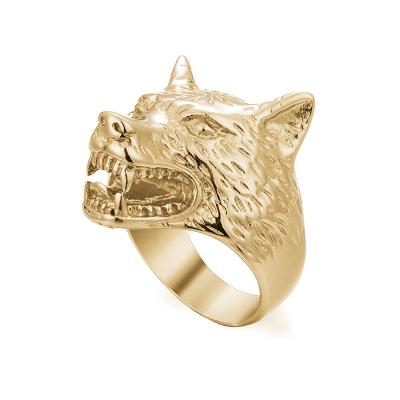 China JR0103 TRENDY Factory 18K Gold Plated Wolf Shape Ring Men's Rings Titanium Steel Jewelry for sale