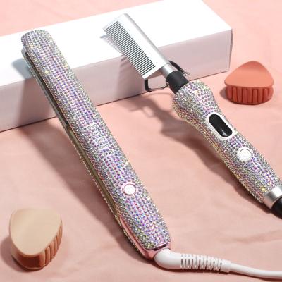 China Wholesale Outdoor Portable Trendy Hair Straightener Custom Rhinestone Flat Iron With Bling for sale