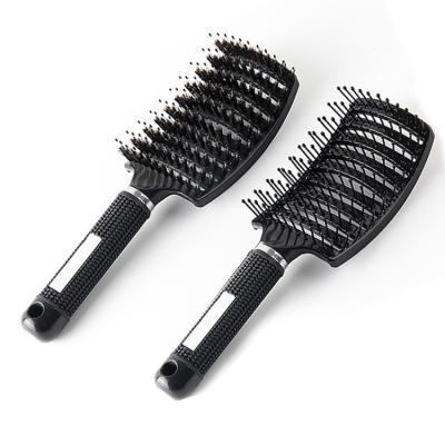 China Salon + Home Hair Logo Hair Brush For Curly Custom Detangler Yellow Boar Detangler for sale