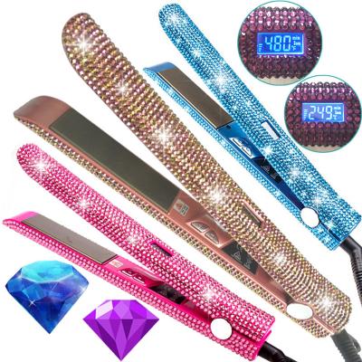 China Hotel Private Label Hair Straightener Curling Ceramic Flat Iron and Plancha De Cabello Crystal for sale