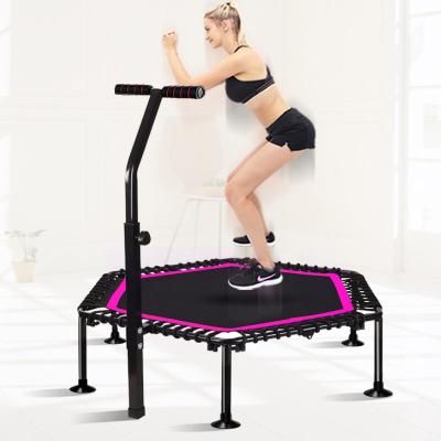 China Without Net Protective Safe Adjustable Bar Portable Gymnastics Trampoline Indoor For Adults Foldable Mini Fitness Trampoline for sale