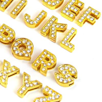 China Amazon cute hot sale 10mm new gold full diamond letter A-Z is available, for wrist strap bracelet. for sale