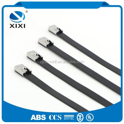 China Heavy Duty SS304 PVC Coated Stainless Steel Metal Cable Tie With Roll Ball for sale