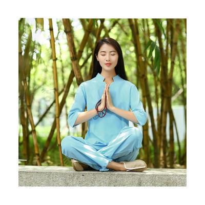 China 2 pcs shirts and pants suit traditional clothing ladies suit cotton and yoga linen clothes for sale