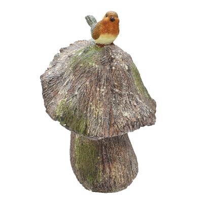 China Eco - Friendly Antique Resin Garden Mushroom Decoration With Little Bird for sale