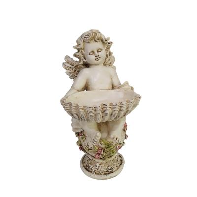 China Eco-friendly Handmade Resin Angel Statue Bird Feeder &Bath Ornament For Garden Decor for sale