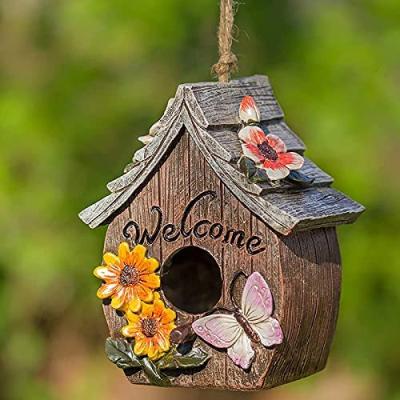 China Eco - Friendly Resin Bird House Butterfly And Flowers Welcome Aviary for sale