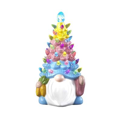 China Eco - Friendly Ceramic Easter Tree Gnome Figurine Decoration For Mantle Or Table for sale