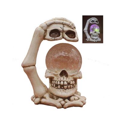 China Eco - Friendly Halloween Resin LED Lighted Skull With Glass Ball for sale