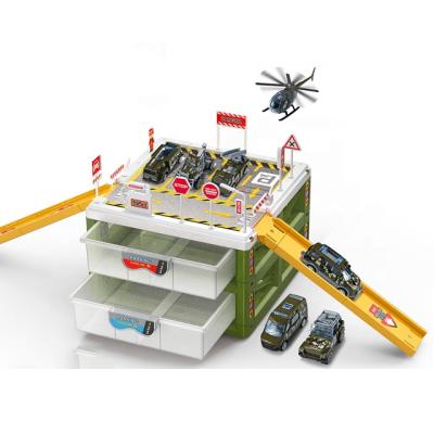 China Smart Slot Toy Military Track Runner Storage Parking Car Die Cast Vehicle Set Toys for sale