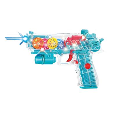 China Eco-friengly 2021 Toy Flashing Electric Guns Funny Concept Toy Transparent Vibration Gun Child Gear with Light and Music for sale