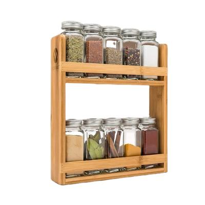 China Sustainable Bamboo Spice Jar Kitchen Spice Organizer Double Countertop Display Stand for sale