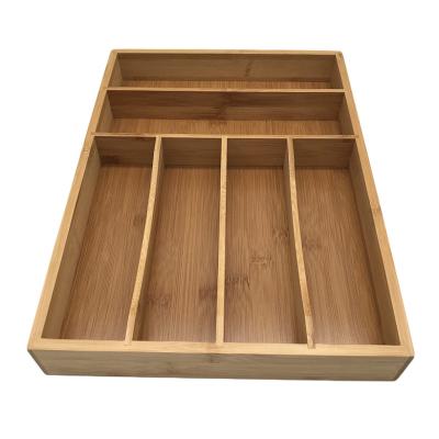 China Sustainable Storage 6 Compartment Bamboo Cutlery Serving Box Kitchen Tableware Desktop Storage Box Natural Bamboo Tray for sale