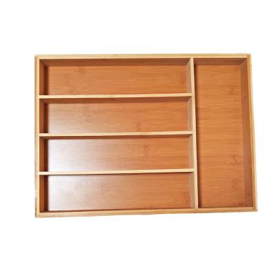 China Natural Bamboo Cutlery Tray Drawer Storage Box Sustainable Bamboo Box 5 Compartment Box for sale