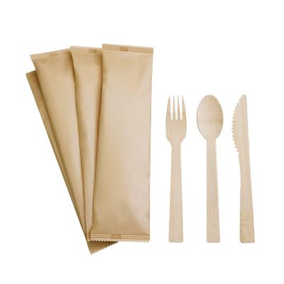 China Disposable Eco-friendly Disposable Bamboo Knife, Fork and Spoon Cutlery Wholesale Steak Knife, Fork and Chopsticks Cutlery Takeaway Package for sale