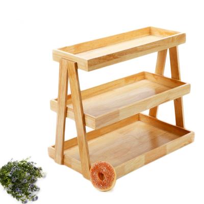 China Food Appearance Storage 3 Tier Disposable Natural Bamboo And Wooden Cake Stand Tray Full Display Stand for sale