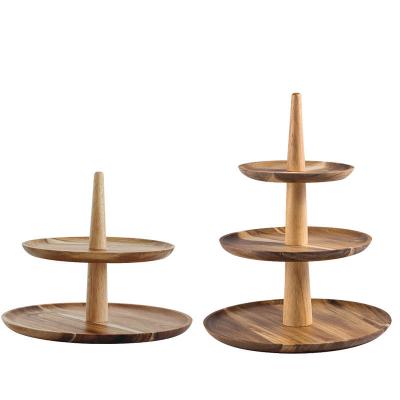 China Sustainable Two Tier Round Acacia Wood Cake Stand Available To Order for sale