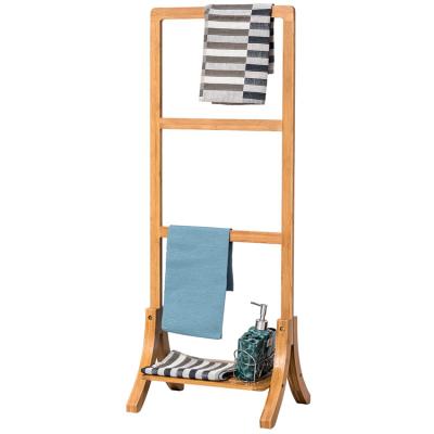 China Durability 3 Tier Vertical Towel Rack Clothes Rack Free With Bottom Shelf Bathroom Storage Bamboo for sale