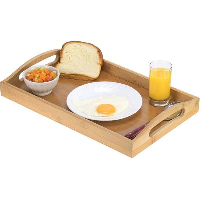 China Best Selling Rectangular Bamboo Breakfast Tray Large Capacity Tea Tray With Handle for sale