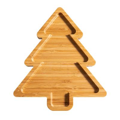 China Sustainable Christmas Tree Tray Nut Snacks Candy Treats Bamboo Fruit Tray for sale