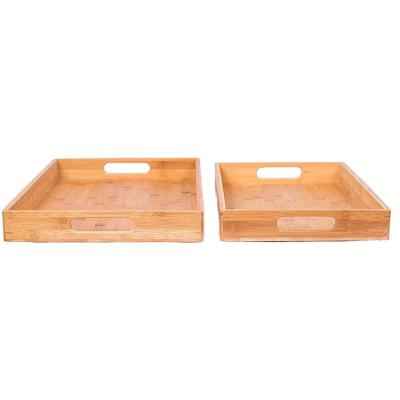 China Wholesale Custom Food Grade Safe Preservative Oval Wooden Bamboo and Wooden Tray with Handles for Food Coffee and Tea for sale