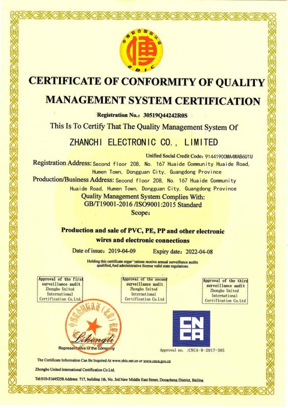 ISO9001 - Huizhou Zhanchi Electronics Co., Ltd.