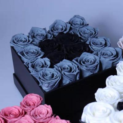 China Best Durable Valentines Day Gift Hat Box With Natural Decorative Roses Flower Preserved Square Box for sale