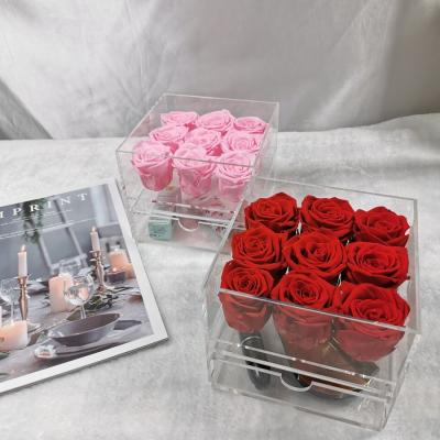 China Fashion Best Gift Eternal Preserved Roses Real Flowers With Jewelry Drawer Acrylic Rose Box Gift Box for sale