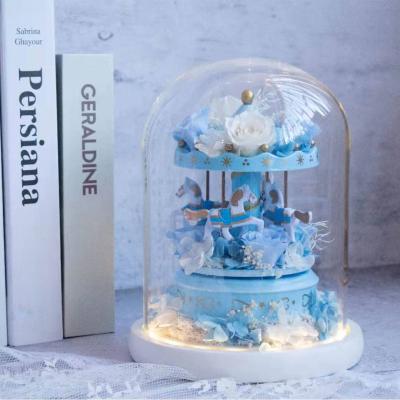 China Customized GIF or Decoration Valentines Day Carousel Gift Customized Music Box Rose Preserved in Glass Dome for sale