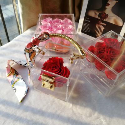 China Gift Fast Shipping Preserved Flower Heart Shape Box Heart Shape Rose Preserved Mounted In Acrylic Box for sale