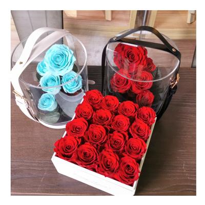 China Cheap Price Durable Real Roses Preserved Square Box With Lid Acrylic Mounted Preserved Boxes Mounted In Acrylic Box for sale