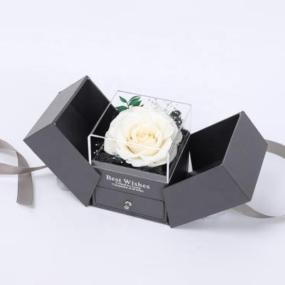 China Simple Durable Preserved Rose Mother's Day Gifts Eternal Flowers Jewelry Box With Drawer Acrylic Gift Box for sale