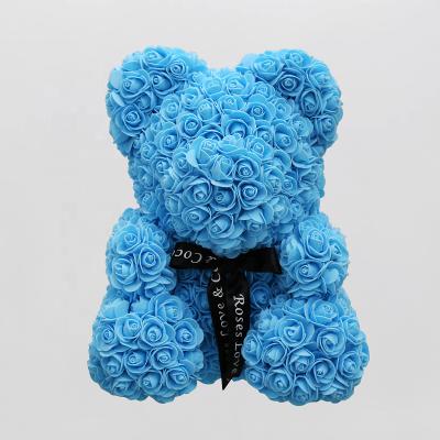 China Durable Sky Blue 25cm Rose Bear Kind Tell Rose Bear Valentines Day Rose Teddy Bear for sale