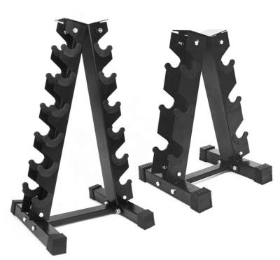 China SYT Universal Hex Dumbbell Set Steel Dumbbell Rack 3 Three-rows Metal One Shaft Dumbbell Rack Commercial for sale