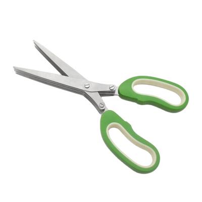 China Plastic Multifunctional Kitchen Cut Green Onion Stainless Steel Grass 5 Blades Scissors for sale