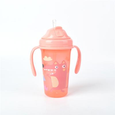 China New Arrive BPA Free Single Layer Cartoon 240ml Baby Sippy Cup Lovely Cup BPA Free Baby Training Cup With Straw And Handle for sale